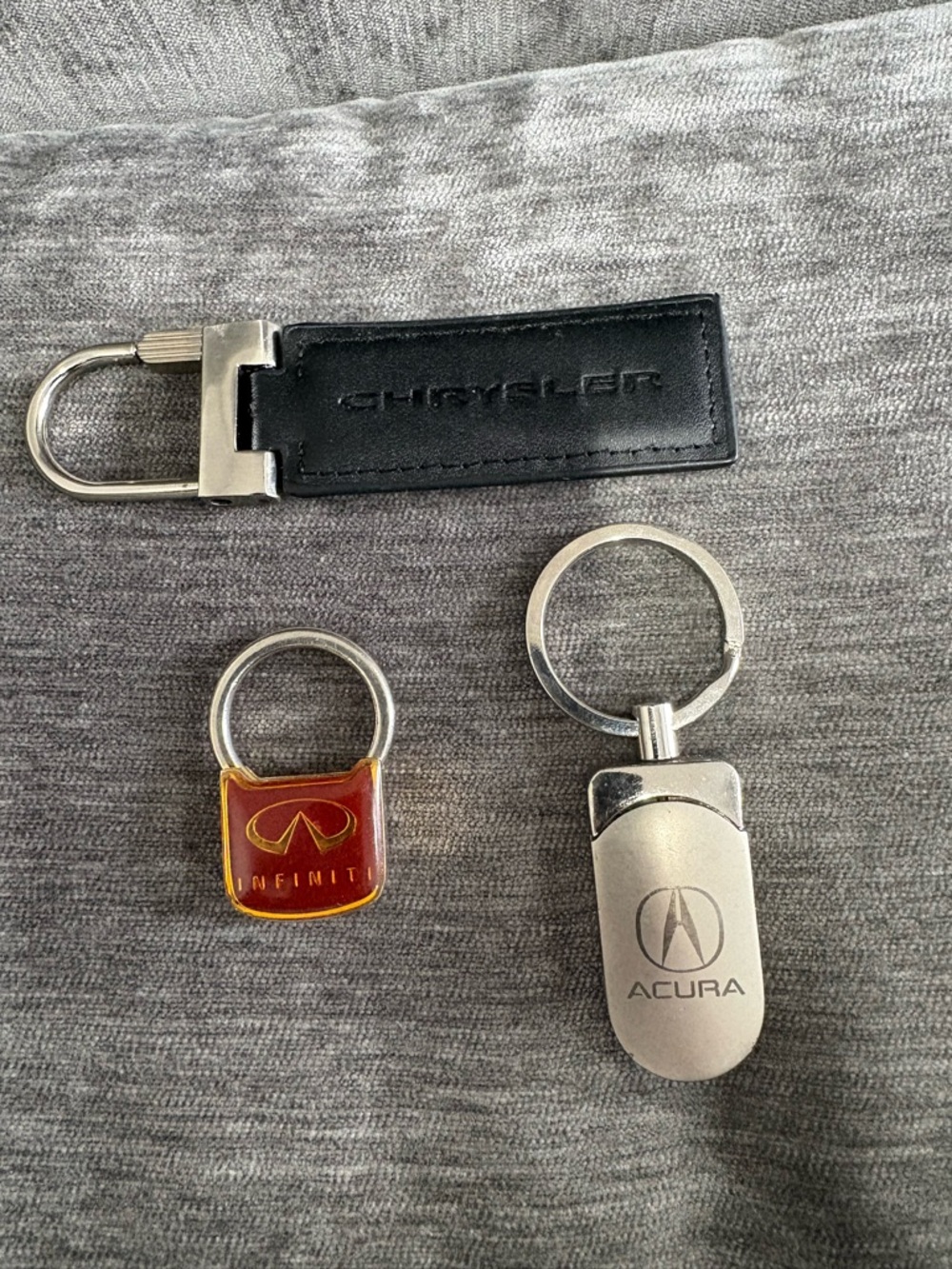 Black Leather & Silver Metal Keychain Set with Acura and Infiniti Keyrings